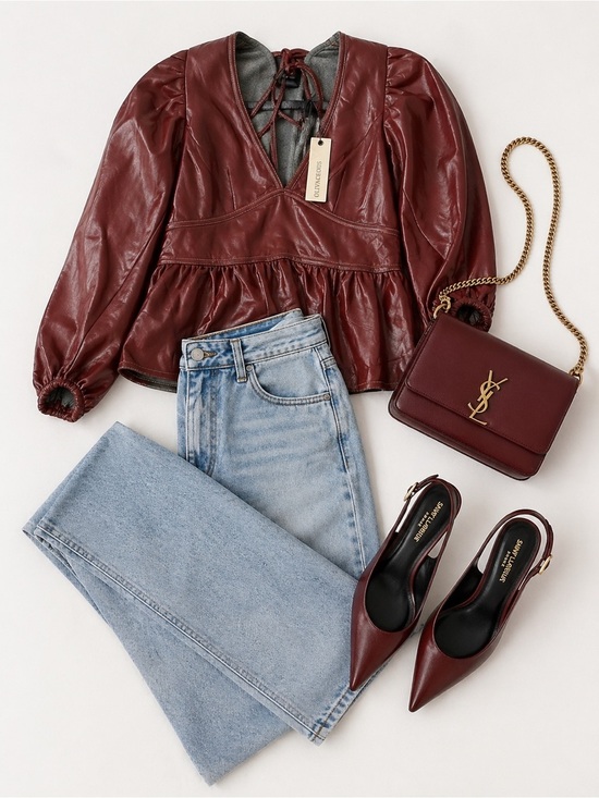 Olivaceous Tops - Olivaceous Deep Red Faux Leather Jacket